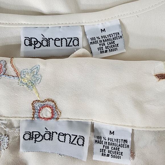 Vtg Apparenza Women 2Pc Tank Shirt M Button Floral Embroidered 3/4 Cuffed Sleeve - Picture 10 of 13